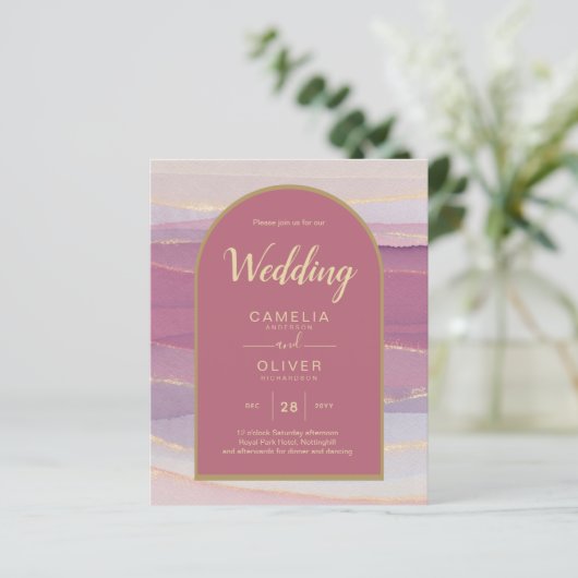 LeahG Dusty Roos Lavender Gold Wedding Invite (Staand voorkant)