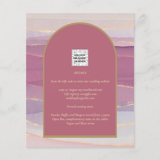 LeahG Dusty Roos Lavender Gold Wedding Invite (Achterkant)