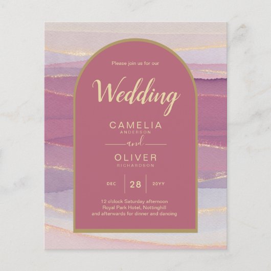 LeahG Dusty Roos Lavender Gold Wedding Invite (Voorkant)