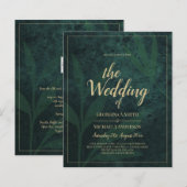 LeahG Emerald Forest Green Gold Wedding Invite (Voorkant / Achterkant)