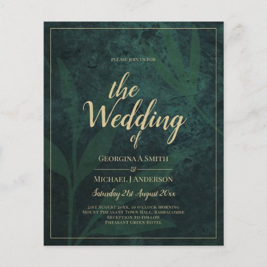 LeahG Emerald Forest Green Gold Wedding Invite (Voorkant)