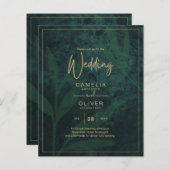 LeahG Emerald Forest Green Gold Wedding Invite (Voorkant / Achterkant)