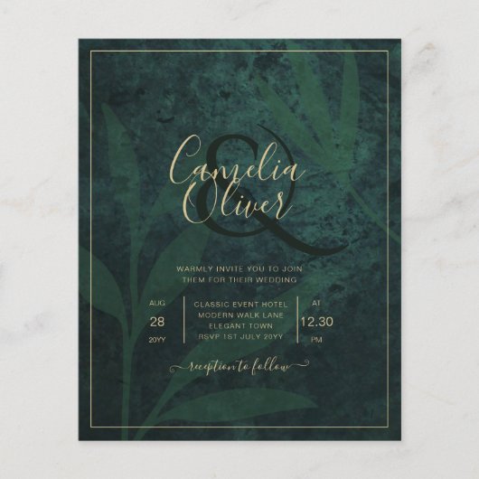 LeahG Emerald Forest Green Gold Wedding Invite (Voorkant)