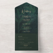 LeahG Emerald Forest Green Gold Wedding Invite All In One Uitnodiging (Binnen)