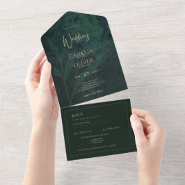 LeahG Emerald Forest Green Gold Wedding Invite All In One Uitnodiging