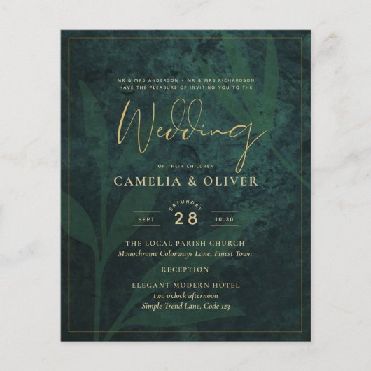 LeahG Emerald Forest Green Gold Wedding Invite Flyer (Voorkant)