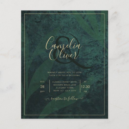 LeahG Emerald Forest Green Gold Wedding Invite Flyer (Voorkant)
