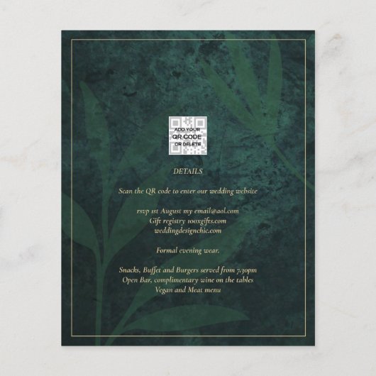 LeahG Emerald Forest Green Gold Wedding Invite Flyer (Achterkant)