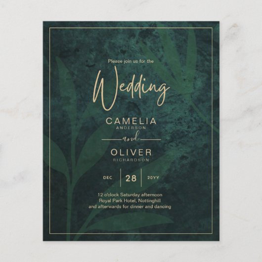 LeahG Emerald Forest Green Gold Wedding Invite Flyer (Voorkant)