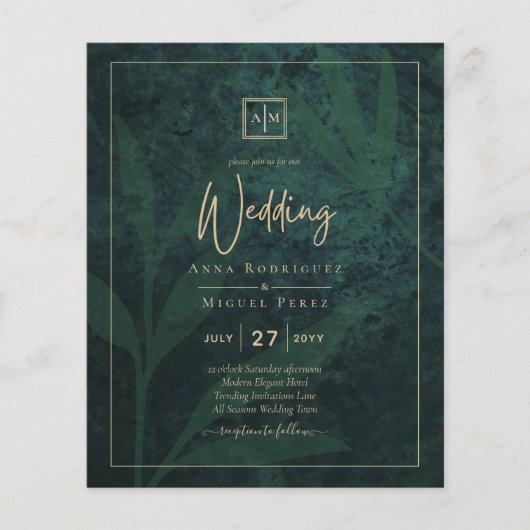 LeahG Emerald Forest Green Gold Wedding Invite Flyer (Voorkant)