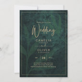 LeahG Emerald Forest Green Gold Wedding Invite Kaart (Voorkant)