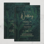LeahG Emerald Forest Green Gold Wedding Invite Kaart (Voorkant / Achterkant)