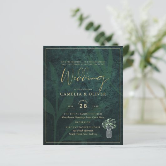 LeahG Emerald Forest Green Wedding INVITE (Staand voorkant)
