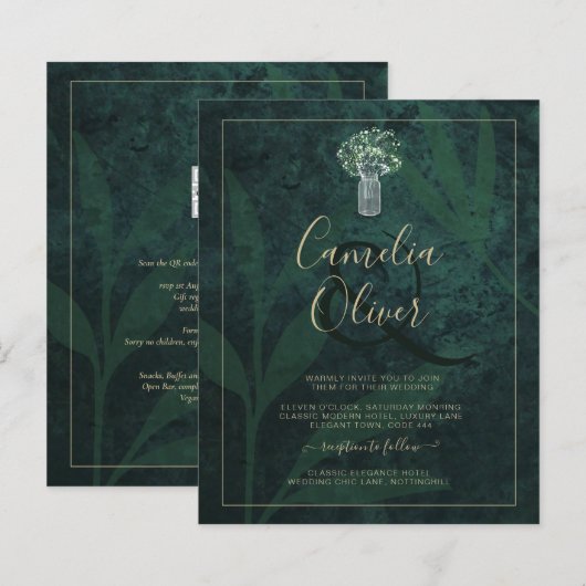 LeahG Emerald Forest Green Wedding INVITE (Voorkant / Achterkant)