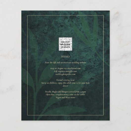 LeahG Emerald Forest Green Wedding INVITE (Achterkant)