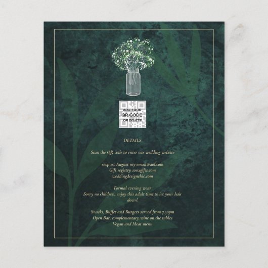 LeahG Emerald Forest Green Wedding INVITE (Achterkant)