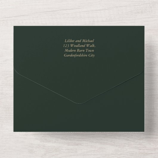 LeahG Emerald Forest Green Wedding INVITE All In One Uitnodiging (Achterkant)