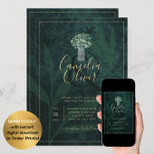 LeahG Emerald Forest Green Wedding INVITE Kaart