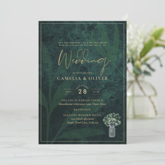 LeahG Emerald Forest Green Wedding INVITE Kaart (Staand voorkant)