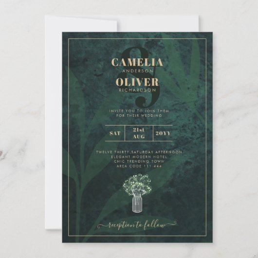 LeahG Emerald Forest Green Wedding INVITE Kaart (Voorkant)