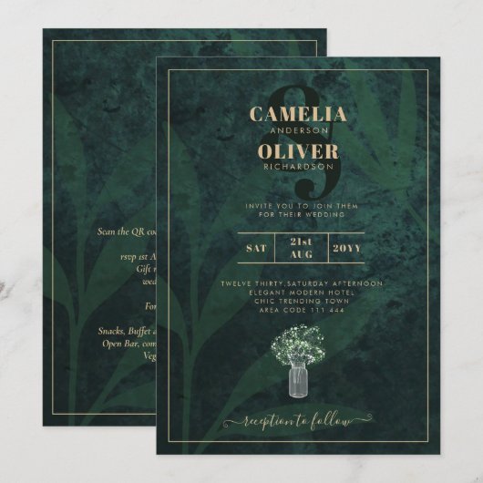 LeahG Emerald Forest Green Wedding INVITE Kaart (Voorkant / Achterkant)