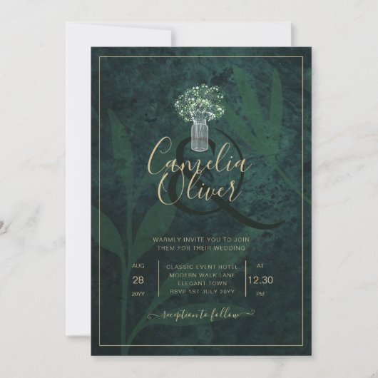 LeahG Emerald Forest Green Wedding INVITE Kaart (Voorkant)
