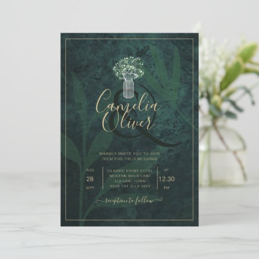 LeahG Emerald Forest Green Wedding INVITE Kaart (Staand voorkant)