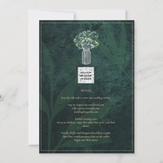LeahG Emerald Forest Green Wedding INVITE Kaart (Achterkant)