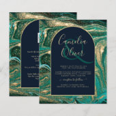 LeahG Emerald Green Gold Agate Wedding Invite (Voorkant / Achterkant)