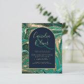 LeahG Emerald Green Gold Agate Wedding Invite (Staand voorkant)