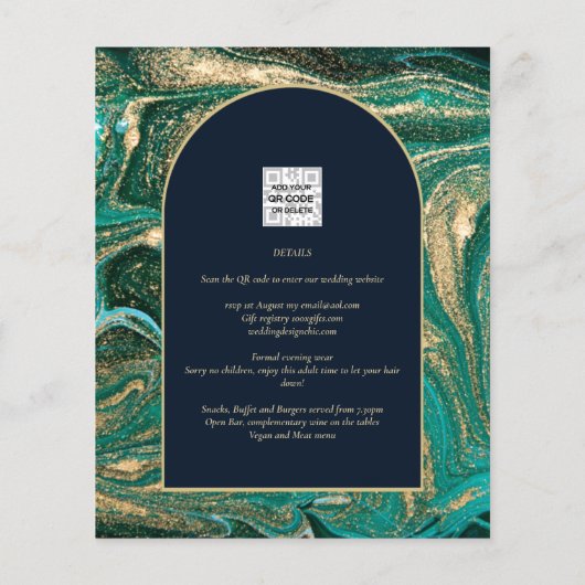LeahG Emerald Green Gold Agate Wedding Invite (Achterkant)