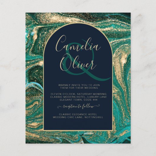 LeahG Emerald Green Gold Agate Wedding Invite (Voorkant)