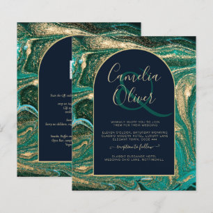 LeahG Emerald Green Gold Agate Wedding Invite