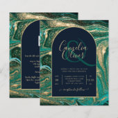 LeahG Emerald Green Gold Agate Wedding Invite (Voorkant / Achterkant)