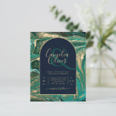 LeahG Emerald Green Gold Agate Wedding Invite (Staand voorkant)