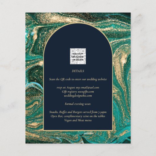 LeahG Emerald Green Gold Agate Wedding Invite (Achterkant)