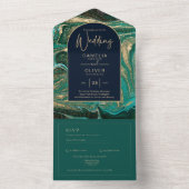 LeahG Emerald Green Gold Agate Wedding Invite All In One Uitnodiging (Binnen)