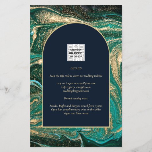 LeahG Emerald Green Gold Agate Wedding Invite Flyer (Achterkant)