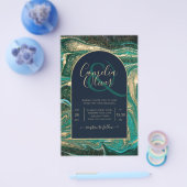 LeahG Emerald Green Gold Agate Wedding Invite Flyer (Enkel)