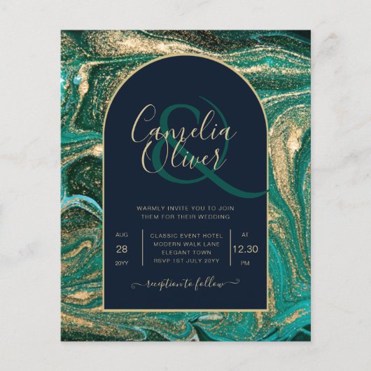 LeahG Emerald Green Gold Agate Wedding Invite Flyer (Voorkant)