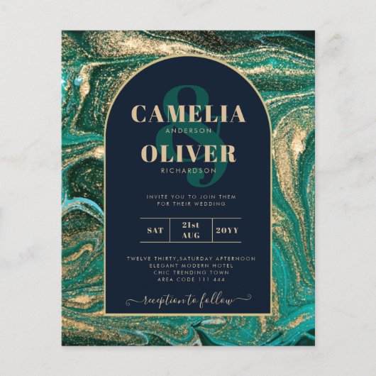 LeahG Emerald Green Gold Agate Wedding Invite Flyer (Voorkant)