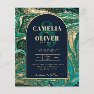 LeahG Emerald Green Gold Agate Wedding Invite Flyer