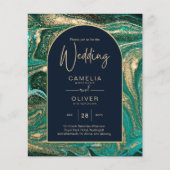 LeahG Emerald Green Gold Agate Wedding Invite Flyer (Voorkant)
