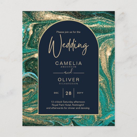LeahG Emerald Green Gold Agate Wedding Invite Flyer (Voorkant)