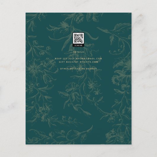 LeahG Emerald Green Gold  Botanical Wedding Flyer (Achterkant)