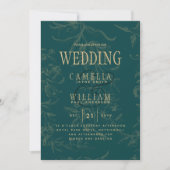 LeahG Emerald Green Gold  Botanical Wedding Kaart (Voorkant)