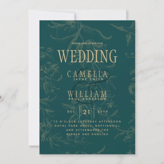 LeahG Emerald Green Gold  Botanical Wedding Kaart (Voorkant)