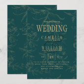 LeahG Emerald Green Gold  Botanical Wedding Kaart (Voorkant / Achterkant)