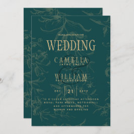 LeahG Emerald Green Gold  Botanical Wedding Kaart
