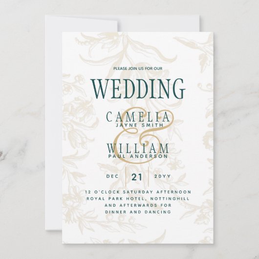 LeahG Emerald Green Gold  Botanical Wedding Kaart (Voorkant)
